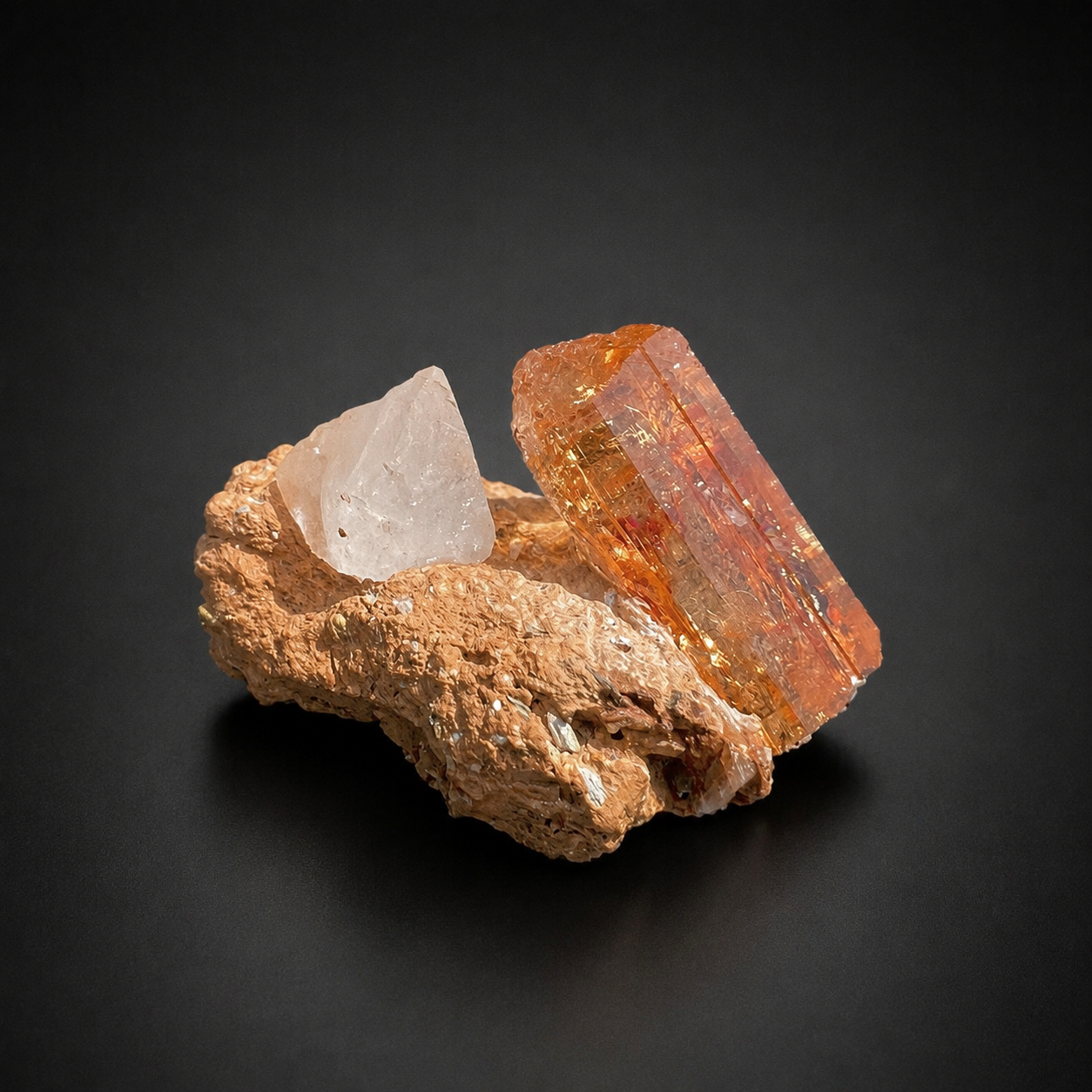 Natural Golden Topaz Crystal on Matrix from Katlang Pakistan, 59 gram