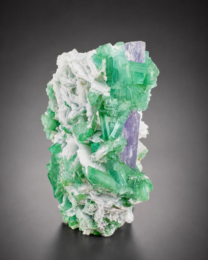 Natural Pink Kunzite with Green Tourmalines and Clevelandite Albite Specimen with Custom Base, 567 gram