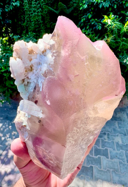 Crystallized Rose Quartz with Tourmaline on Smoky Quartz from Afghanistan, 1830 gram