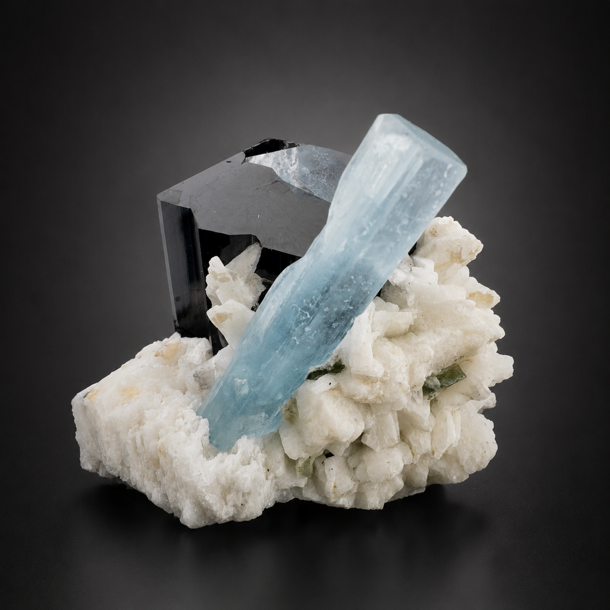 Natural Aquamarine with Black Tourmaline Schorl and Feldspar from Afghanistan, 210 gram