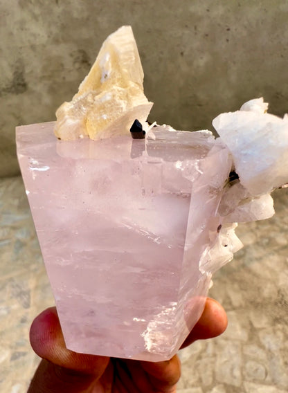 Pink Morganite crystal with Tourmalines, Mica and Feldspar from Pakistan, 365 gram