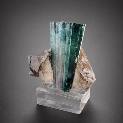 Indicolite Tourmaline on Smoky Quartz – Blue Pink Tourmaline Crystal Specimen, Paprok Afghanistan, 200 gram
