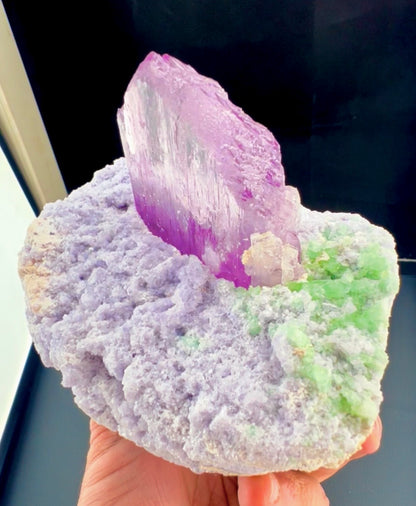 Pink Kunzite with Green Tourmalines on Lepidolite from Afghanistan, 749 gram