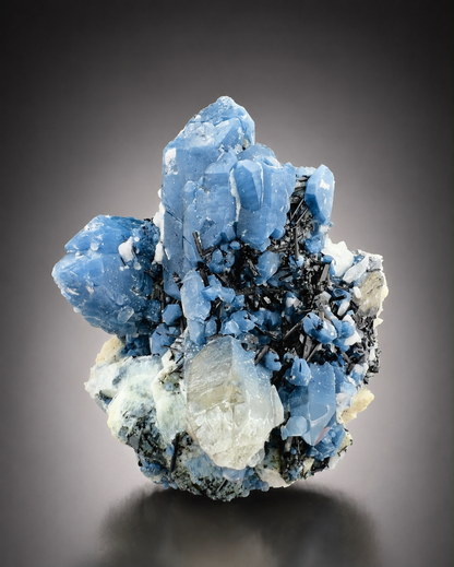 Indicolite Included Quartz Cluster with Black Schorl Tourmaline, Blue Quartz Specimen from Afghanistan, 802 gram