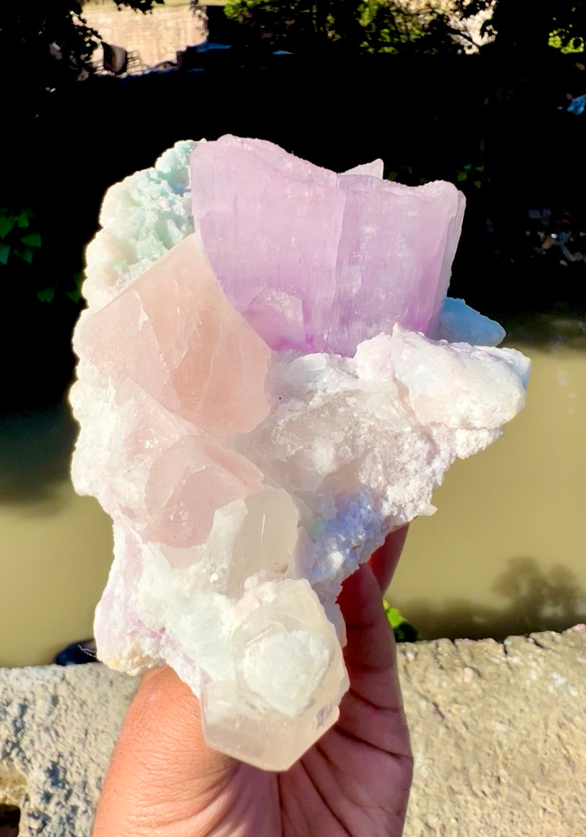 Kunzite with Morganite and Quartz on matrix, 620 gram