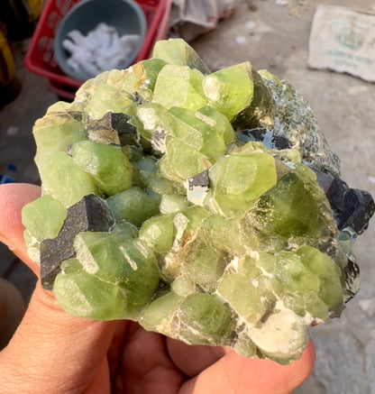 Peridot Crystals with Magnetite from Pakistan, 203 gram