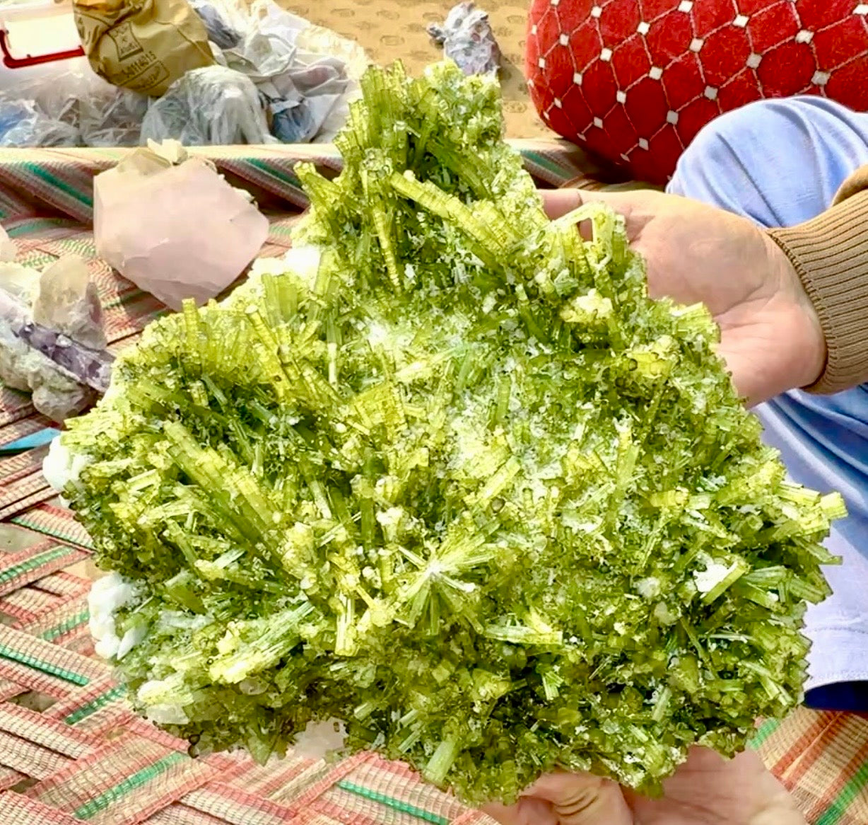 Green Tourmaline Crystals Cluster on matrix from Chapu Mine Pakistan, 3418 gram