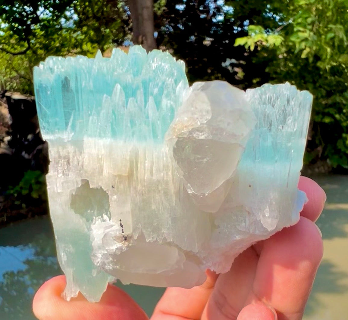 AquaMorganite crystal with Quartz and Feldapar from Pakistan, 240 grams