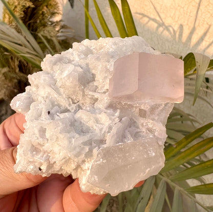 Morganite crysal with Quartz and Cleavlandite Albite from Afghanistan, 125 gram