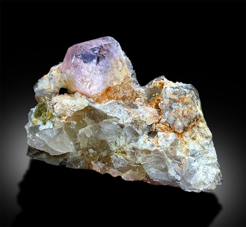 Pink Morganite Crystal with Tourmaline and Quartz, Morganite Specimen, Tourmaline Crystal, Mineral Specimen from Afghanistan, 439 g