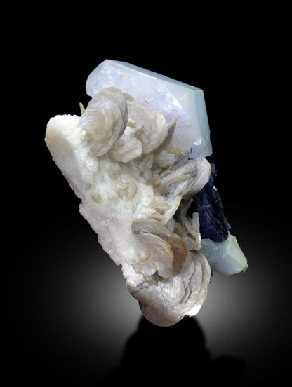 Beryl Aqua Morganite with Schorl and Lepidolite Specimen, 553 gram