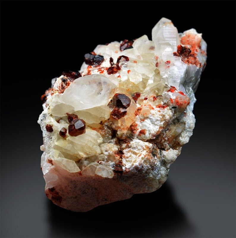 Red Garnet Crystals Cluster with Quartz, Natural Garnet, Garnet Stone, Garnet Rough, Fine Mineral, Garnet Specimen - 743 g