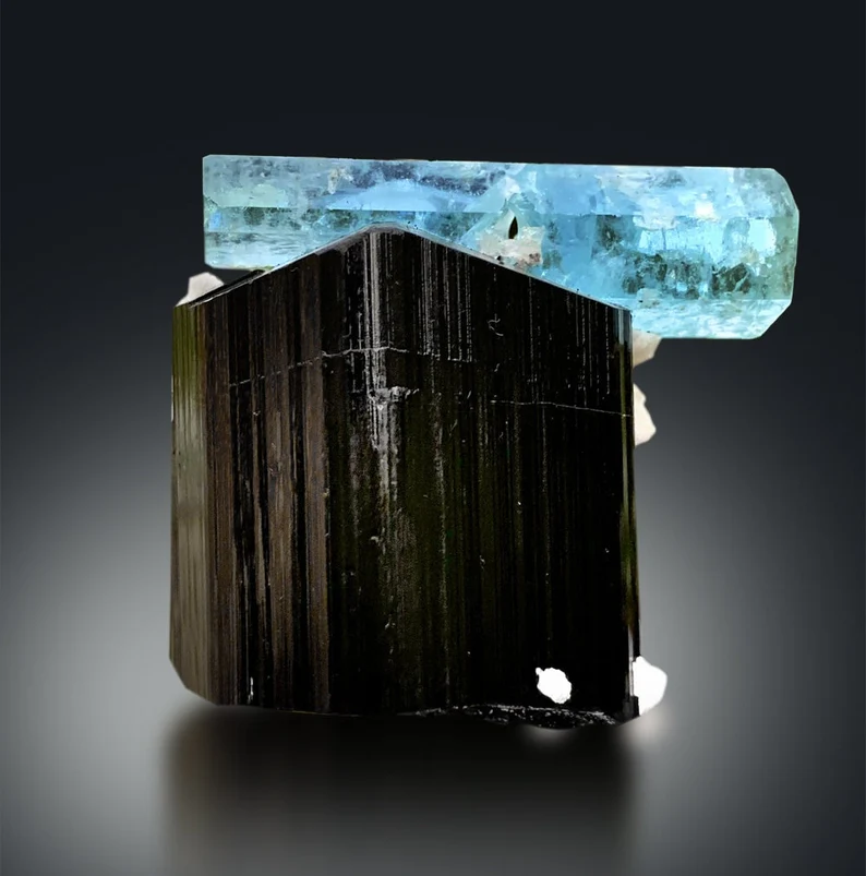 Aquamarine Crystals on Tourmaline Schorl, Aquamarine specimen, Schorl Crystal, Tourmaline stone, Aquamarine crystal from Afghanistan, 153 g