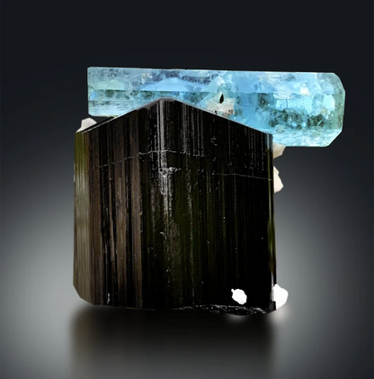 Aquamarine Crystals on Tourmaline Schorl, Aquamarine specimen, Schorl Crystal, Tourmaline stone, Aquamarine crystal from Afghanistan, 153 g