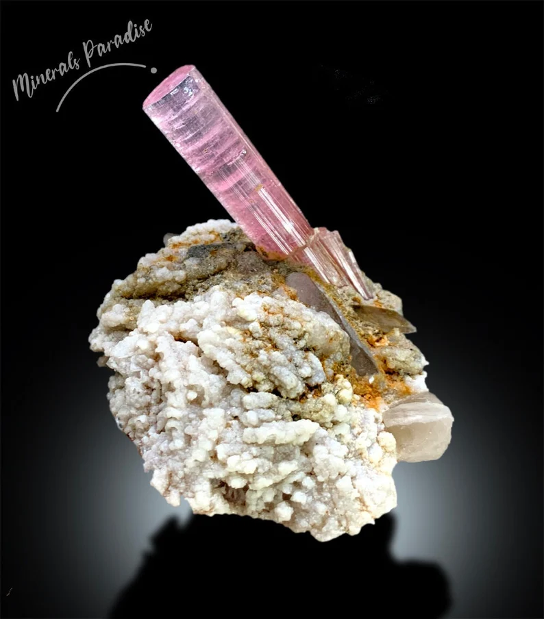 Tourmaline Specimen, Tourmaline Crystal with Albite And Quartz, Pink Tourmaline, Top Grade Tourmaline, Paprok Tourmaline Specimen- 225 gram