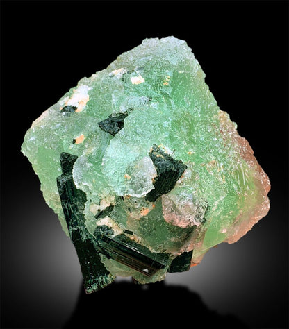 Bicolor Fluorite with Tourmaline Crystals, Pink Fluorite Specimen, Green Fluorite stone, Mineral Specimen, Schorl Crystals, 771g