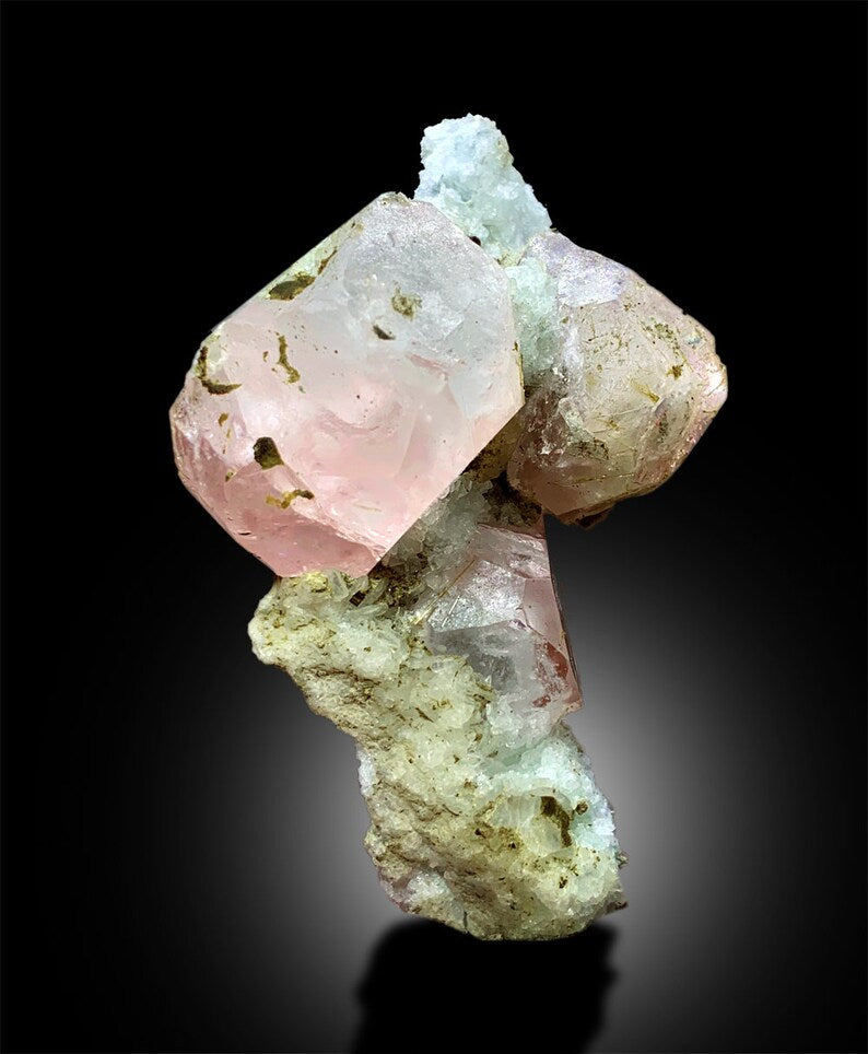 Pink Morganite Specimen, Morganite Crystals with Green Tourmalines, Natural Morganite, Morganite Cluster, AquaMorganite Beryl, 118g