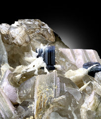 Natural Blue Cap Tourmaline Crystals with Smoky Quartz, Cleavelandite Albite and Mica, Tourmaline from Paproke Afghanistan - 2934 gram