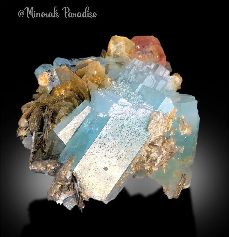 Pink Fluorite on Aquamarine Crystals, Fluorite Crystal, Aquamarine Specimen, Aquamarine for sale, Fluorite Specimen, Mineral Specimen, 288 g