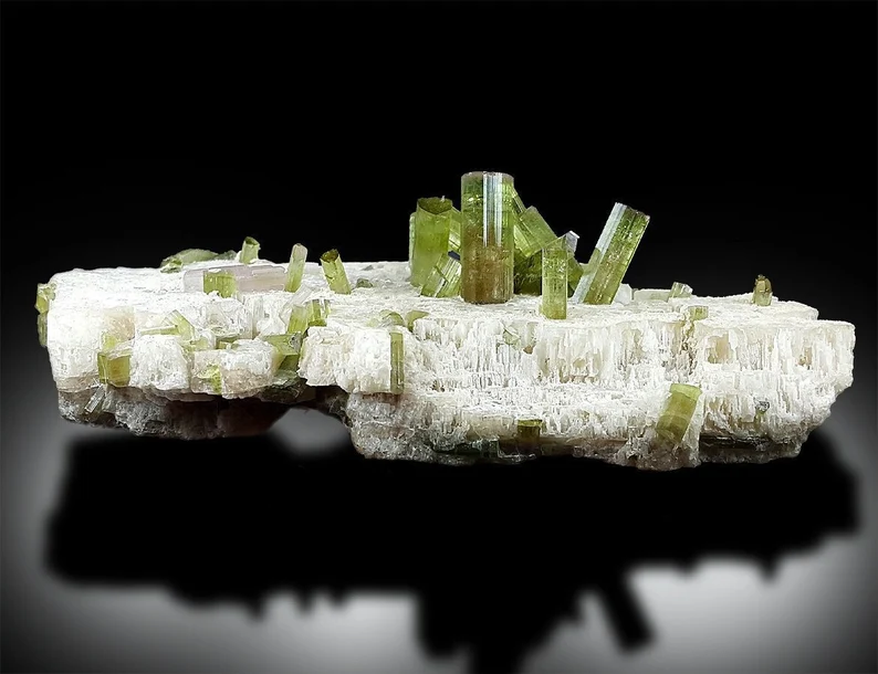 Watermelon Tourmaline Crystals on Feldspar, Green Tourmaline, Tourmaline Bunch, Tourmaline from Paprock Afghanistan - 154 Gram , 117*83 mm