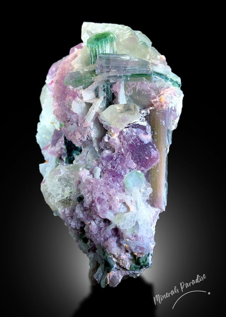 Tourmaline Crystals with Pink Lepidolite and Quartz and Albite Mineral Specimen from Afghanistan - 636 g