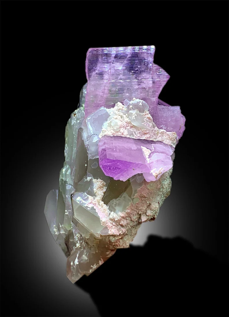 Pink Kunzite, Green Tourmalines, Quartz Crystals, Kunzite Specimen, Kunzite Tourmaline, Raw Kunzite, Kunzite with Tourmalines, 598g