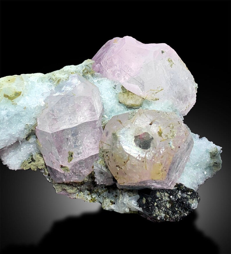 Pink Morganite Specimen, Morganite Crystals with Green Tourmalines, Natural Morganite, Morganite Cluster, AquaMorganite Beryl, 118g