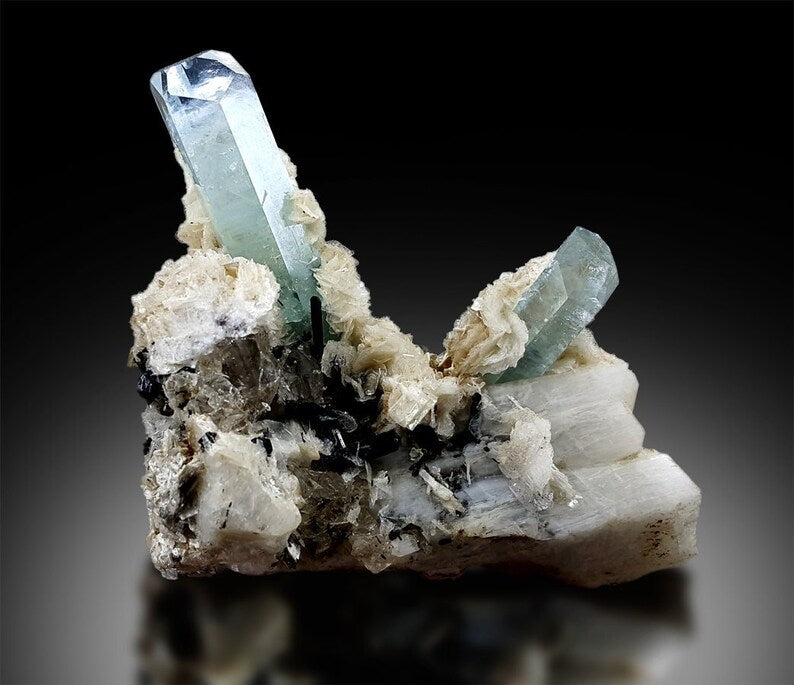 Aquamarine Crystals with Topaz, Tourmaline Schorl, Aquamarine specimen, Topaz crystals, Feldspar stone, Aquamarine stone, 196g , 74*72*54 mm