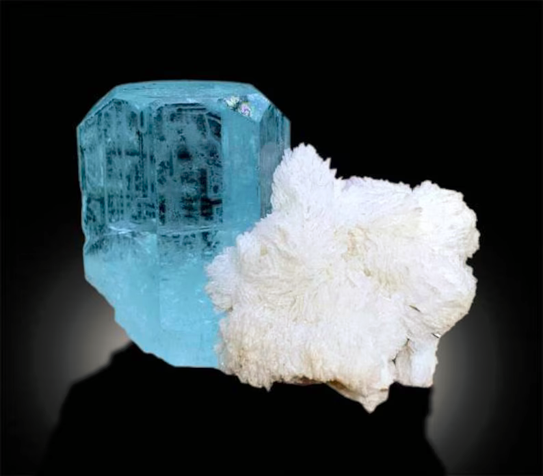 Aquamarine Specimen, Aquamarine Crystal, Tantalite Crystals, Aquamarine with Albite, Top Grade Aquamarine, Mineral Specimen, 104 g