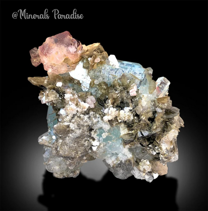 Pink Fluorite on Aquamarine Crystals, Fluorite Crystal, Aquamarine Specimen, Aquamarine for sale, Fluorite Specimen, Mineral Specimen, 288 g