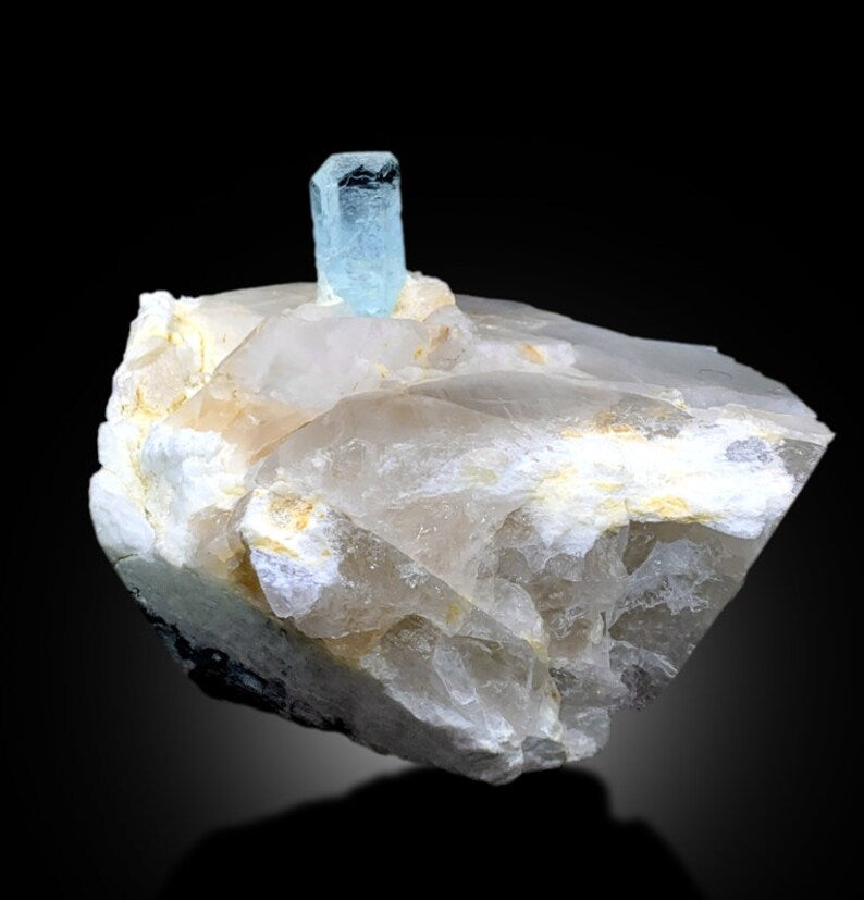 Natural Terminated Blue Aquamarine Crystal on Quartz Mineral Specimen From Skardu Pakistan - 3297 gram