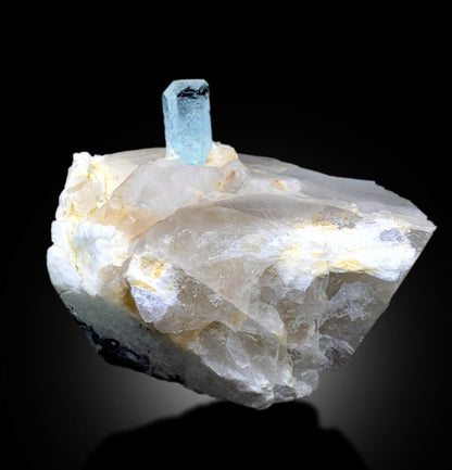 Natural Terminated Blue Aquamarine Crystal on Quartz Mineral Specimen From Skardu Pakistan - 3297 gram