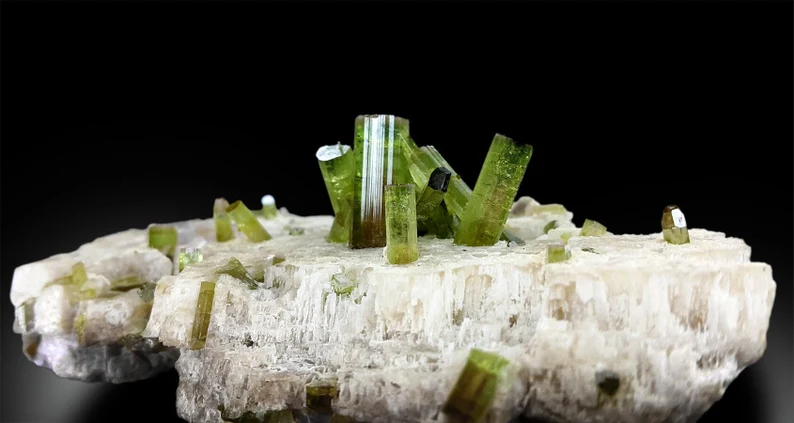 Watermelon Tourmaline Crystals on Feldspar, Green Tourmaline, Tourmaline Bunch, Tourmaline from Paprock Afghanistan - 154 Gram , 117*83 mm