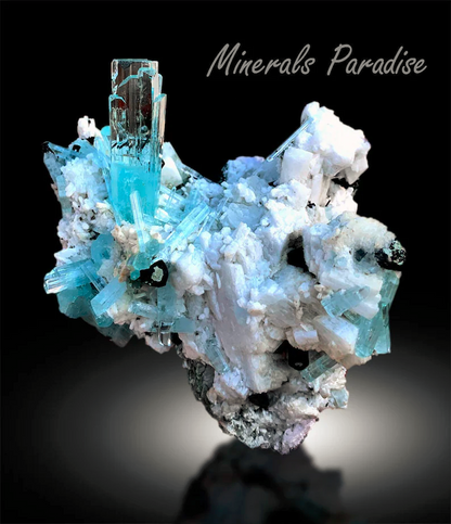 Natural Blue Aquamarine Crystals Cluster with Schorl and Feldspar Mineral Specimen from Shigar Valley Skardu Pakistan - 466 gram