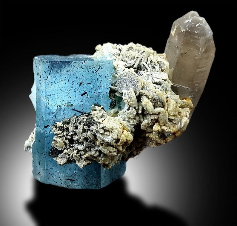 Aquamarine with Smoky Quartz and Mica, Blue Aquamarine, Natural Aquamarine, Raw Aquamarine, Aquamarine From Pakistan 163 Gram