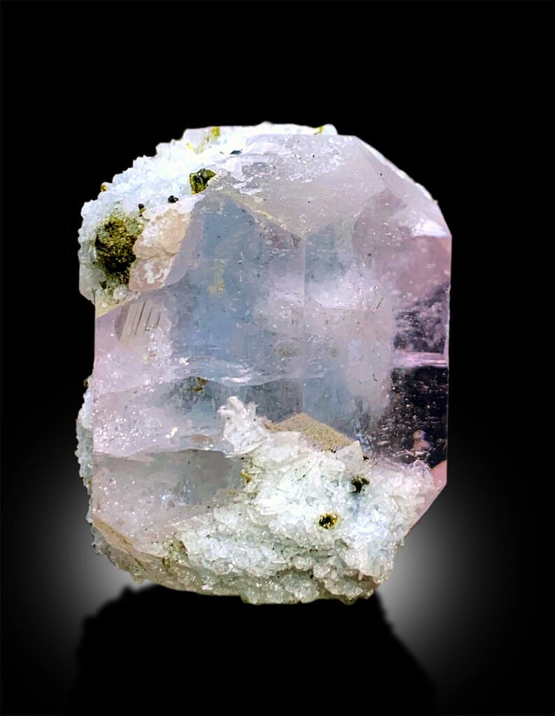 AquaMorganite with Green Tourmalines, Pink Morganite Crystal, Tourmaline Specimen, Mineral Specimen, Bicolor Beryl, 60 Gram