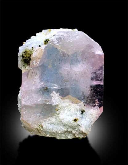 AquaMorganite with Green Tourmalines, Pink Morganite Crystal, Tourmaline Specimen, Mineral Specimen, Bicolor Beryl, 60 Gram