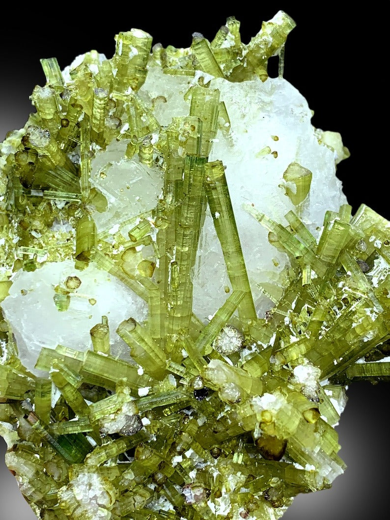 Green Tourmaline Crystals Cluster with Pollucite and Quartz From Chapu Mine Skardu Pakistan - 892 gram