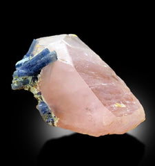 Blue Indicolite Tourmaline Crystals on Morganite from Afghanistan, 48 gram