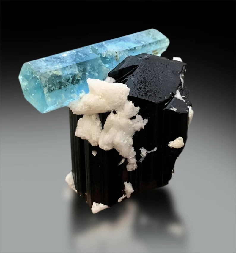 Aquamarine Crystals on Tourmaline Schorl, Aquamarine specimen, Schorl Crystal, Tourmaline stone, Aquamarine crystal from Afghanistan, 153 g