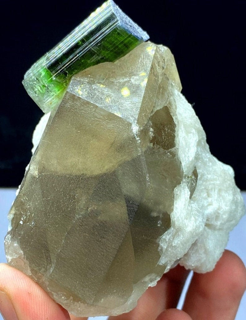 Bi-color Tourmaline with Smoky Quartz, Tourmaline Crystal, Tourmaline Specimen, Natural Tourmaline, Tourmaline From Paproke 327 Gram