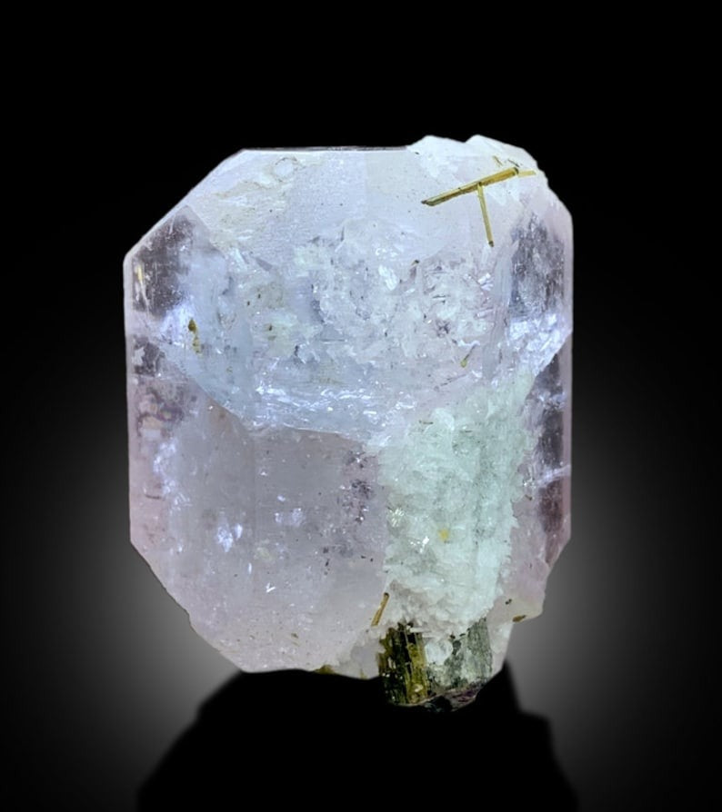 AquaMorganite Crystal, Green Tourmalines, Morganite var Aquamarine Crystal, Pink Morganite Specimen, bicolor Beryl, Mineral Specimen, 64 g