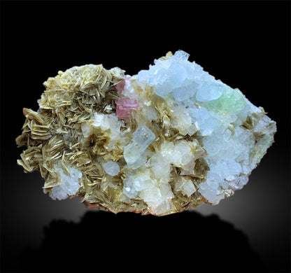 Aquamarine Crystals Cluster with Pink Apatite, Natural Aquamarine, Green FLuorite, Aquamarine Specimen, Raw Aquamarine, Raw Gemstone, 996 g