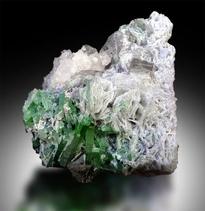 Tourmaline Crystals with Pollucite Lepidolite and Albite, Pollucite Crystal, Green Tourmaline Crystals, Combo Mineral, Rare Specimen 1089g