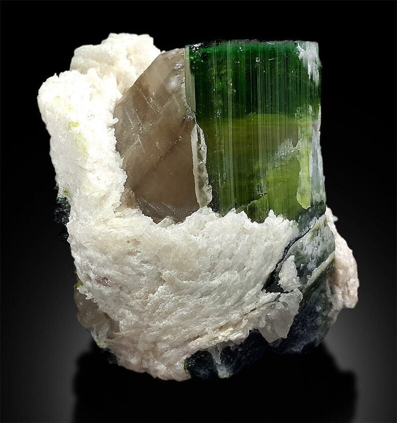 Watermelon Tourmaline, Natural Tourmaline, Crystal with Smky Quartz Albite Mineral Specimen from Paprok Afghanistan - 242 g , 68*5146 mm