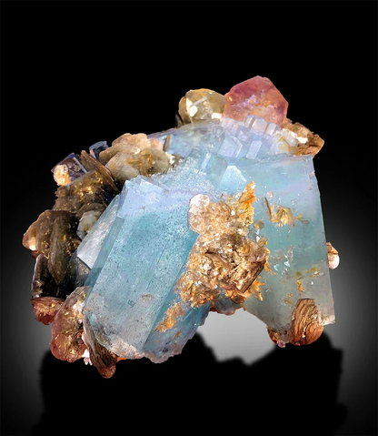 Pink Fluorite on Aquamarine Crystals, Fluorite Crystal, Aquamarine Specimen, Aquamarine for sale, Fluorite Specimen, Mineral Specimen, 288 g