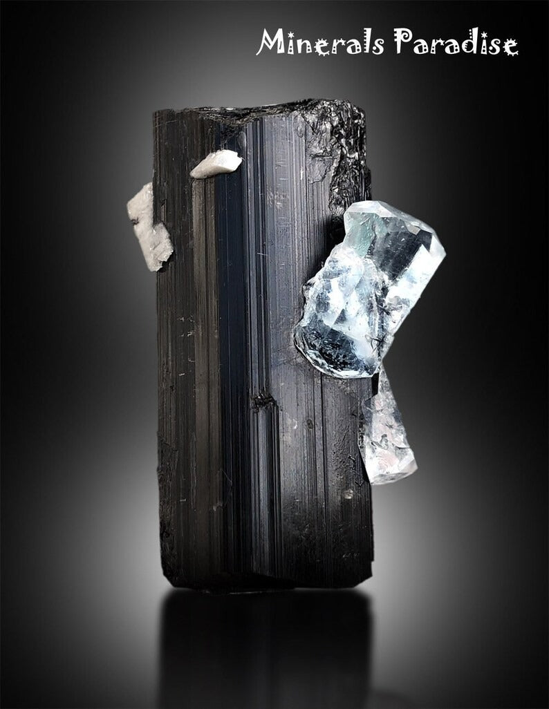 Aquamarine Crystal on Tourmaline, Natural Aquamarine, Black Tourmaline, Aquamarine Specimen, Aquamarine For Sale 132 g