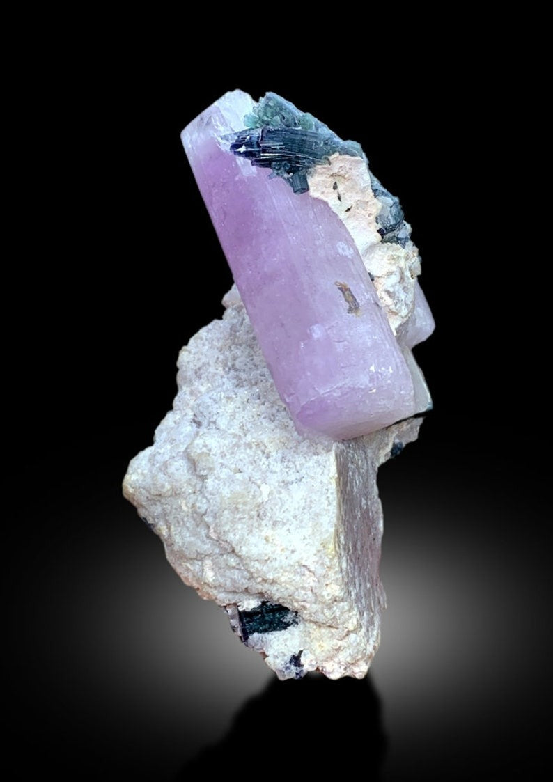 Kunzite Specimen, Terminated Pink Kunzite With Blue Tourmalines on Feldspar, Mineral Specimen, Kunzite From Afghanistan - 214 gram