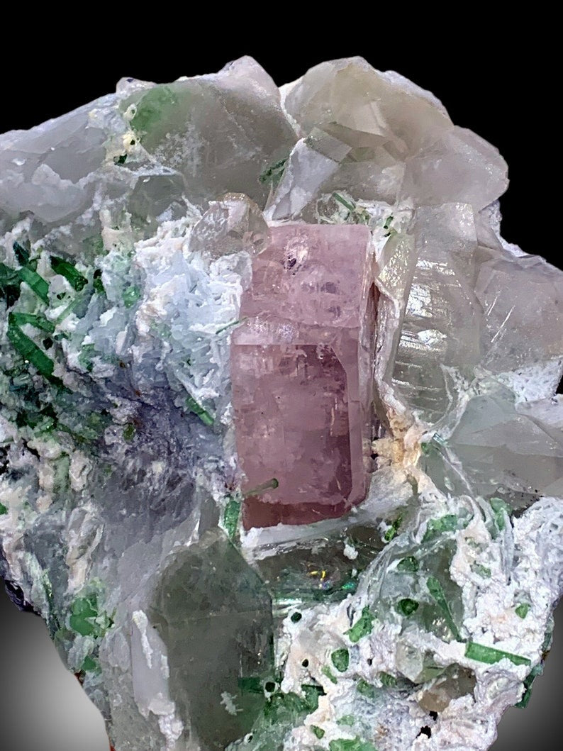 Pink Morganite With Green Tourmalines, Quartz and Albite Mineral Specimen From Afghanistan - 514 gram