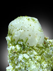 Green Tourmaline Crystals Cluster with Pollucite Mineral Specimen From Chapu Mine Skardu Pakistan - 873 gram